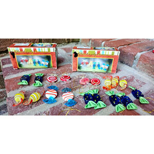 18 Glass Candy Ornaments Shaped like Wrapped Hard Candies NEW IN BOX